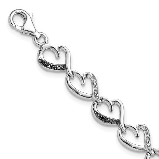 Sterling Silver Rhodium-plated Black and .17 White Diamond Heart Infinity 7.5 Inch Bracelet