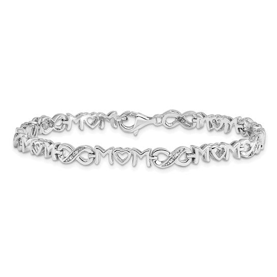 Sterling Silver Rhodium-plated Heart Mom Infinity Diamond Bracelet 7.5in