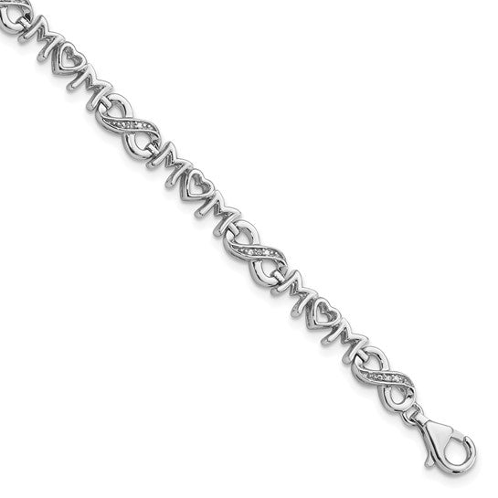 Sterling Silver Rhodium-plated Heart Mom Infinity Diamond Bracelet 7.5in