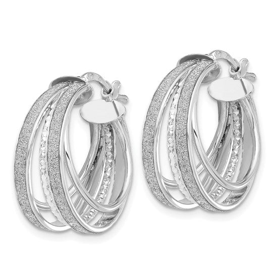 Sterling Silver Rhodium Glitter D/C Hoop Earrings