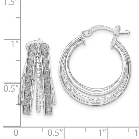 Sterling Silver Rhodium Glitter D/C Hoop Earrings