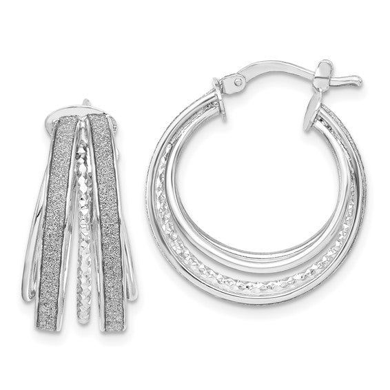 Sterling Silver Rhodium Glitter D/C Hoop Earrings 23.7mm