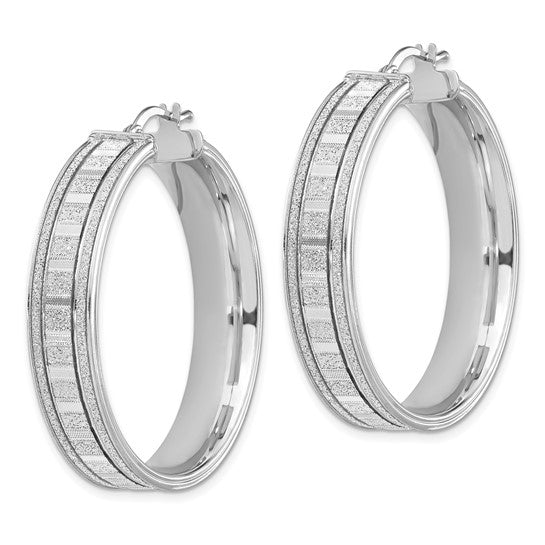 Sterling Silver Polished Glitter Infused Round Hoop Earrings 40mm