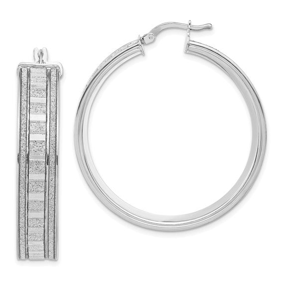 Sterling Silver Polished Glitter Infused Round Hoop Earrings 40mm