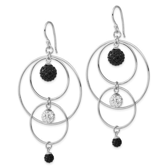 LS - Sterling Silver Rhodium-plated Black and White Crystal Dangle Earrings