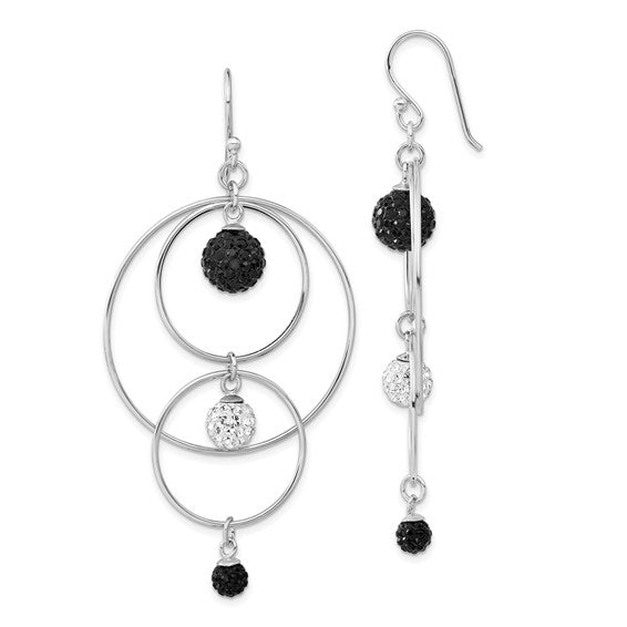 LS - Sterling Silver Rhodium-plated Black and White Crystal Dangle Earrings