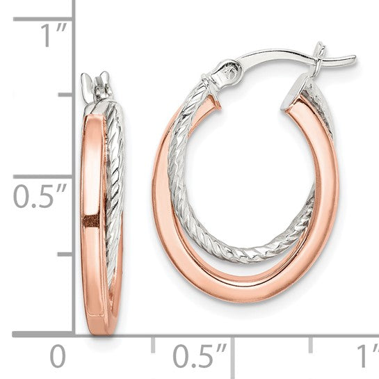 Sterling Silver and Rose Tone Double Hoop Earrings