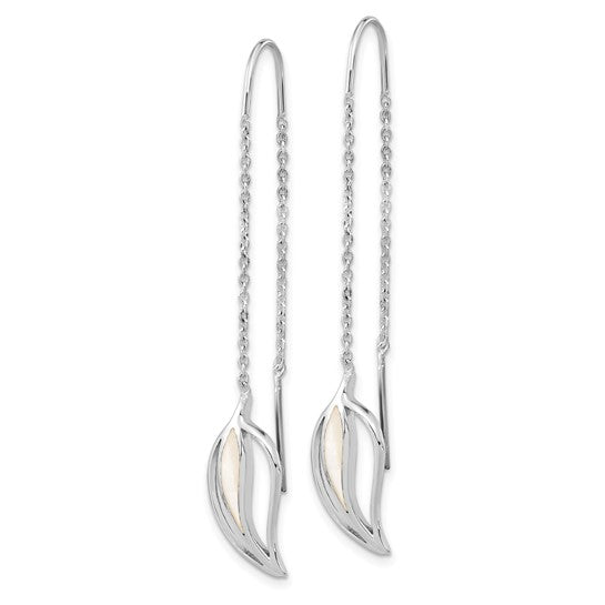 FYD - Sterling Silver Rhodium-plated Polished MOP Leaf Threaded Earrings