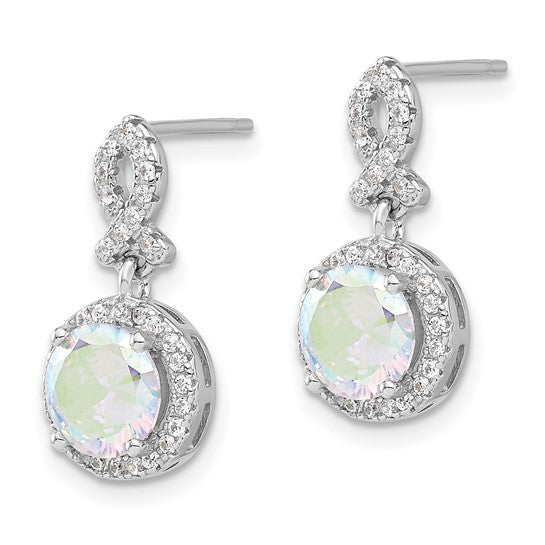 Sterling Silver Rhod-plated AB and Clear CZ Post Dangle Earrings