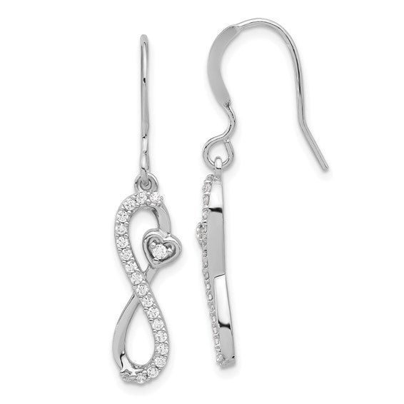 FYD - Sterling Silver Rhodium-plated Polished CZ Infinity Heart Dangle Earrings