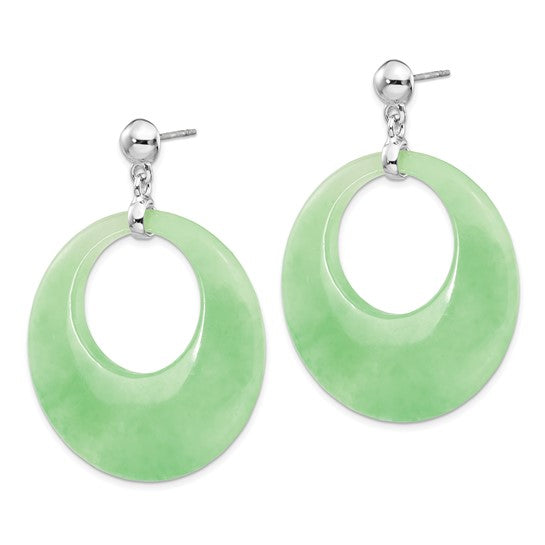 FYD - Sterling Silver Rhodium-plated Polished Jade Circle Post Dangle Earrings