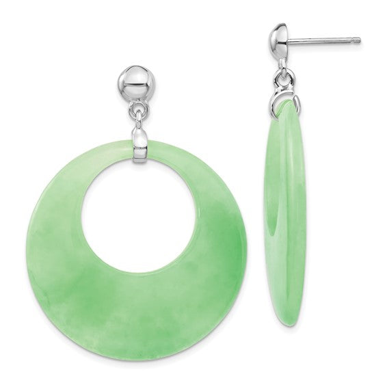 FYD - Sterling Silver Rhodium-plated Polished Jade Circle Post Dangle Earrings