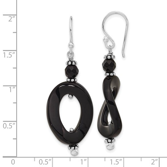 Sterling Silver Onyx Oval Twist Dangle Earrings