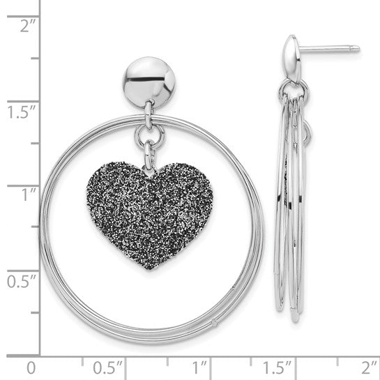 Sterling Silver Rhodium Plated Glitter Enamel Heart Post Earrings