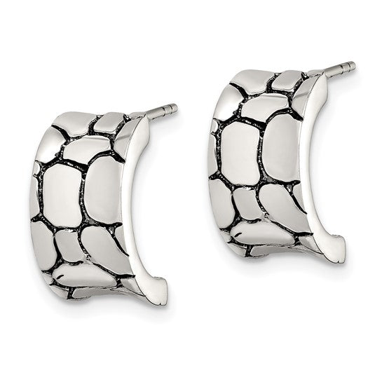 Sterling Silver Rock Pattern Concave Post Earrings