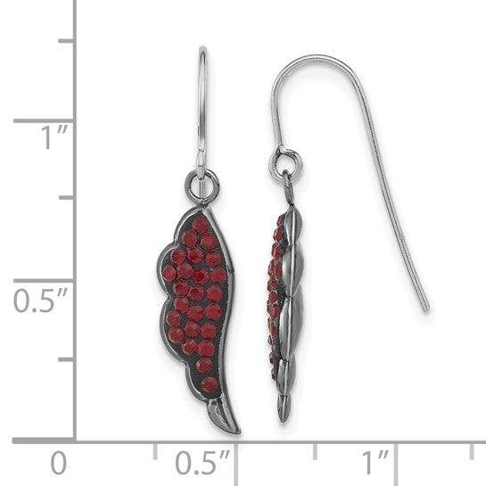 Sterling Silver Black Ceramic Red Swarovski Crystal Wing Dangle Earrings