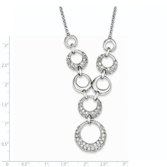 Sterling Silver CZ Circles Necklace 17in