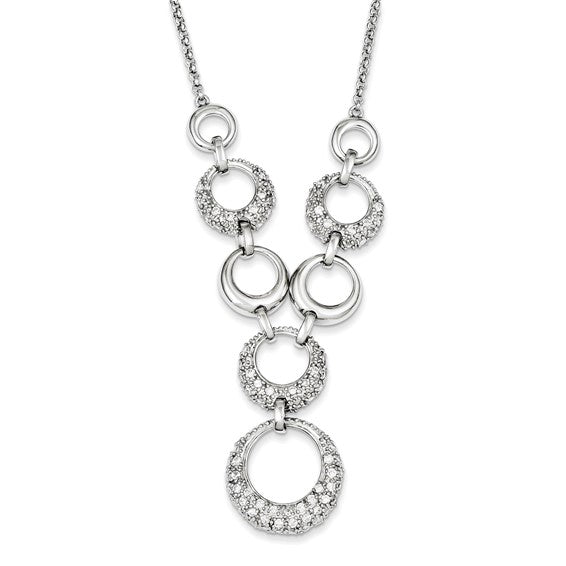 Sterling Silver CZ Circles Necklace 17in