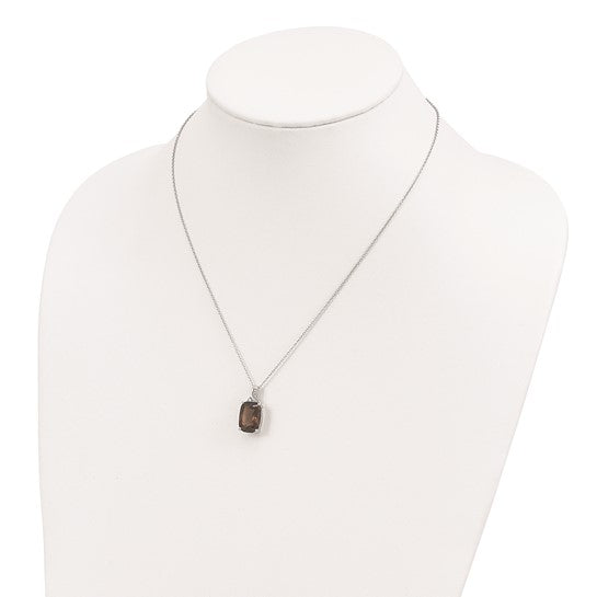 FYD - Sterling Silver with 14K Accent Rhodium-plated Smoky Quartz and Diamond 18 Inch Necklace with 2 Inch Extender