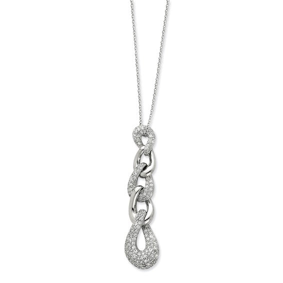 Sterling Silver Interlocking and Alternating CZ Ovals Necklace 18in