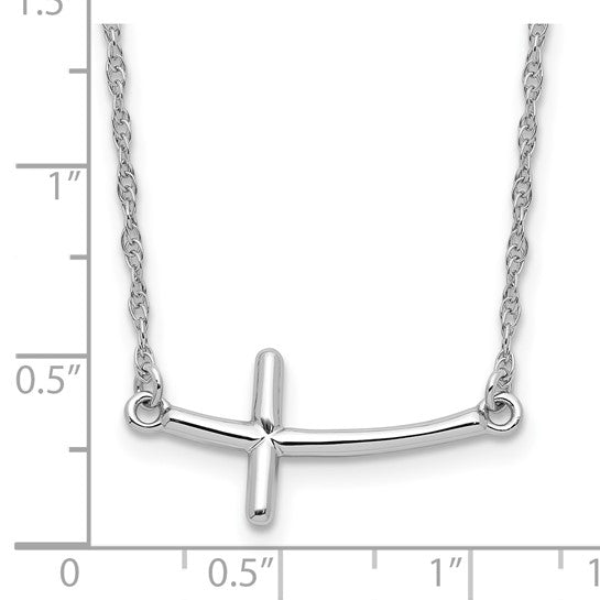 Sterling Silver Rhodium-plated Large Sideways Curved Cross Necklace 18in