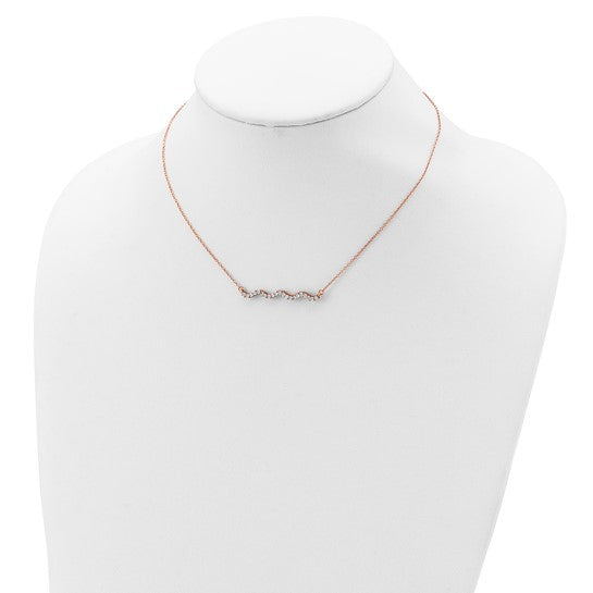 Sterling Silver Rose Gold-plated CZ 18in with 2in ext. Wavy Bar Necklace