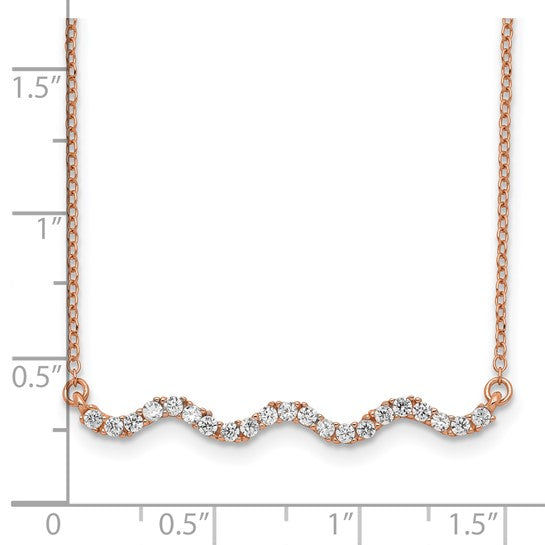 Sterling Silver Rose Gold-plated CZ 18in with 2in ext. Wavy Bar Necklace