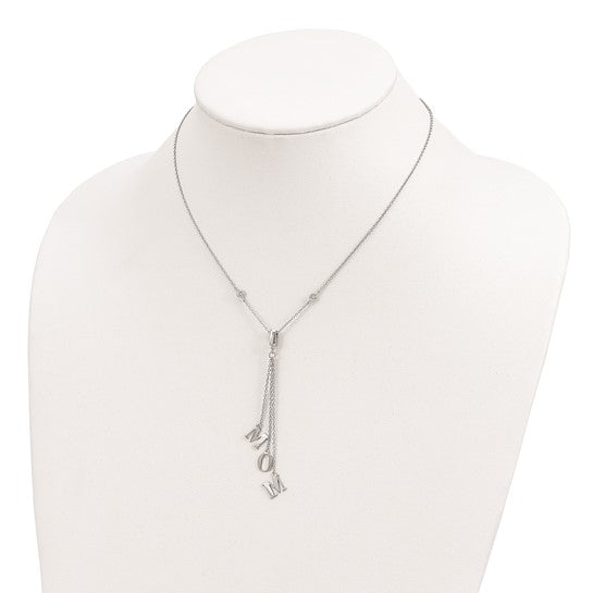 Sterling Silver Rhodium-plated CZ with 16in - 2in ext. MOM Y-Necklace