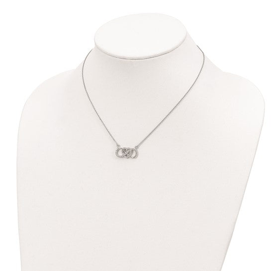 Sterling Silver Rhodium-plated with CZ Heart with Infinity Symbol Necklace 16in w/ 2 in extender and magnetic clasp