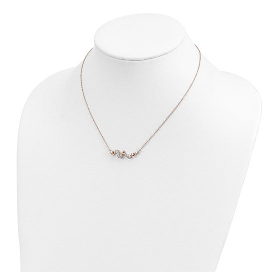 Sterling Silver Rose Gold-plated CZ 16in with 1in ext Fancy Bar Necklace