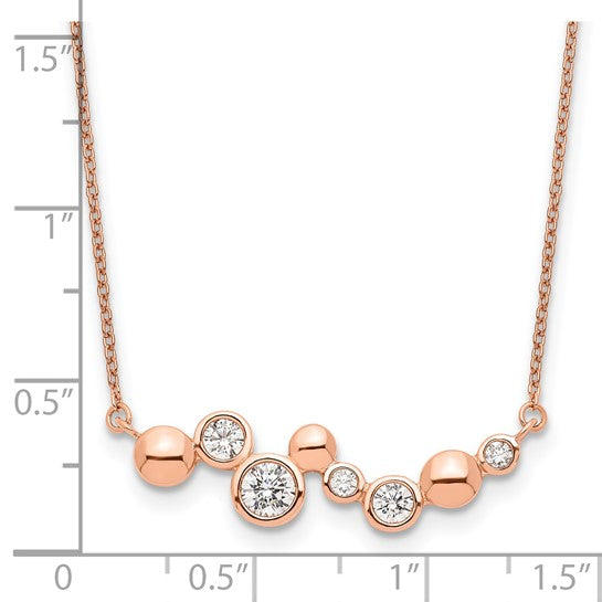 Sterling Silver Rose Gold-plated CZ 16in with 1in ext Fancy Bar Necklace