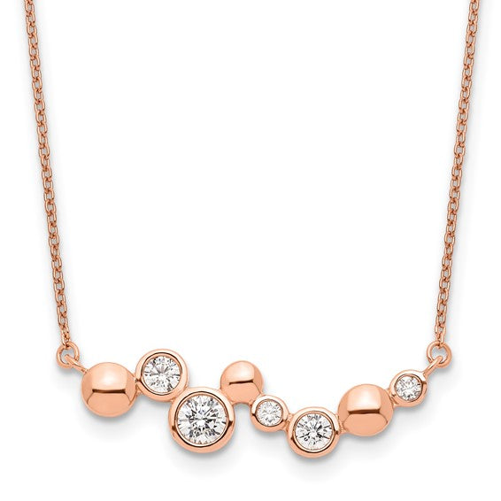 Sterling Silver Rose Gold-plated CZ 16in with 1in ext Fancy Bar Necklace