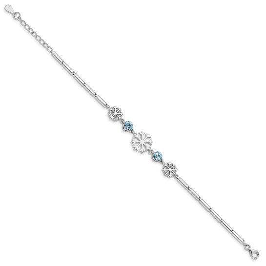 Sterling Silver RH-plated Crystal Snowflake 6.5in with 1in ext Bracelet