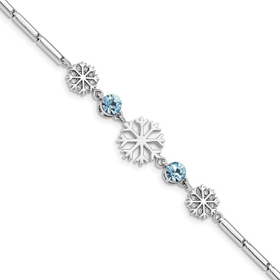 Sterling Silver RH-plated Crystal Snowflake 6.5in with 1in ext Bracelet