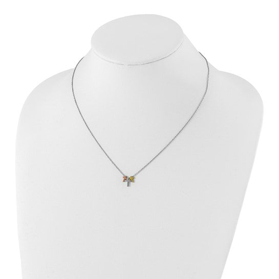 Sterling Silver Rose and Gold-tone 3-Cross with 2in ext. Necklace