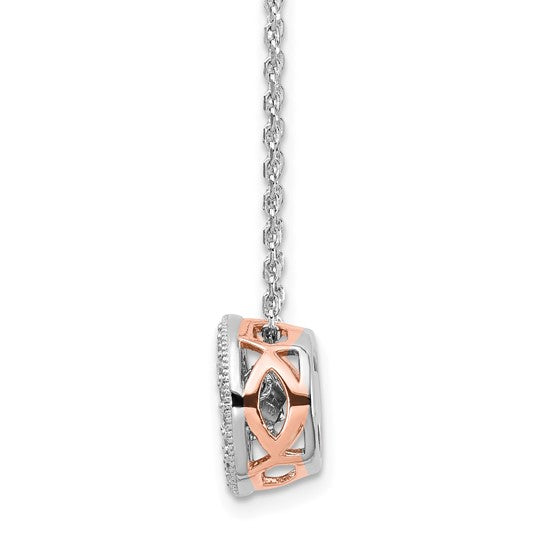 Sterling Silver RH-plated Rose-tone Dancing Pink CZ with 2in ext Necklace 16-18in