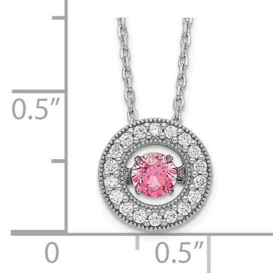 Sterling Silver RH-plated Rose-tone Dancing Pink CZ with 2in ext Necklace 16-18in