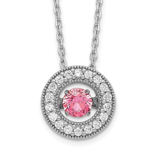 Sterling Silver RH-plated Rose-tone Dancing Pink CZ with 2in ext Necklace 16-18in