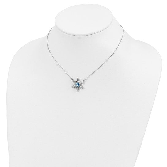 Sterling Silver RH-plated Crystal Snowflake 15.5in with 2in ext Necklace and magnetic clasp