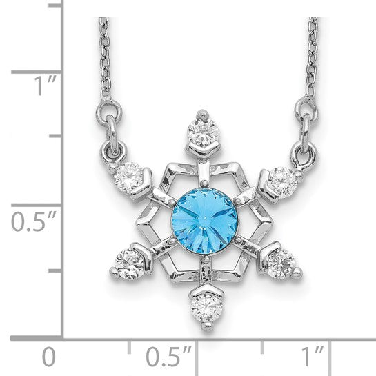 Sterling Silver RH-plated Crystal Snowflake 15.5in with 2in ext Necklace and magnetic clasp