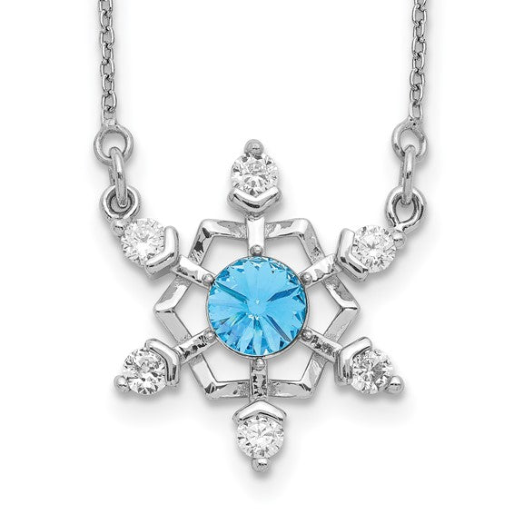 Sterling Silver RH-plated Crystal Snowflake 15.5in with 2in ext Necklace and magnetic clasp