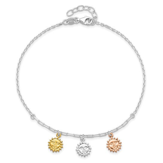 FYD - Sterling Silver Rose-tone and Gold-tone Suns 9in Plus 1in Ext. Anklet