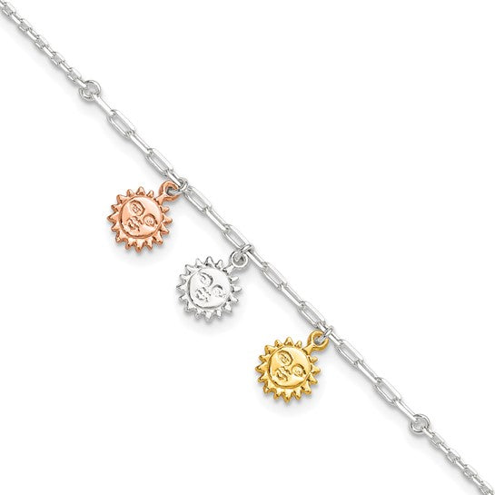 FYD - Sterling Silver Rose-tone and Gold-tone Suns 9in Plus 1in Ext. Anklet