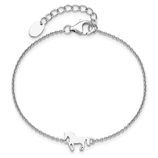 FYD - Sterling Silver Rhodium-plated Horse 6.25in Plus 1in ext Bracelet