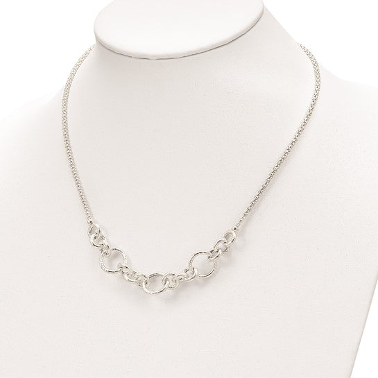 Sterling Silver Textured Fancy Link with 2in ext Necklace 16 in