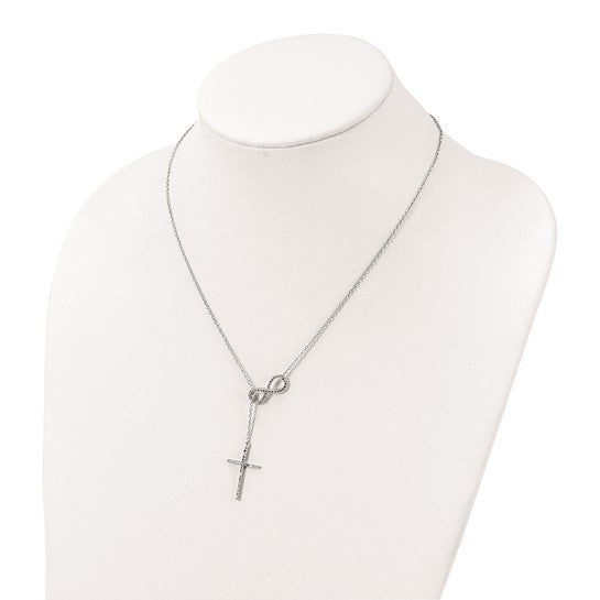 FYD - SSterling Silver Polished Rhodium CZ Cross/Infinity Symbol 18in Necklace and Magnetic Clasp