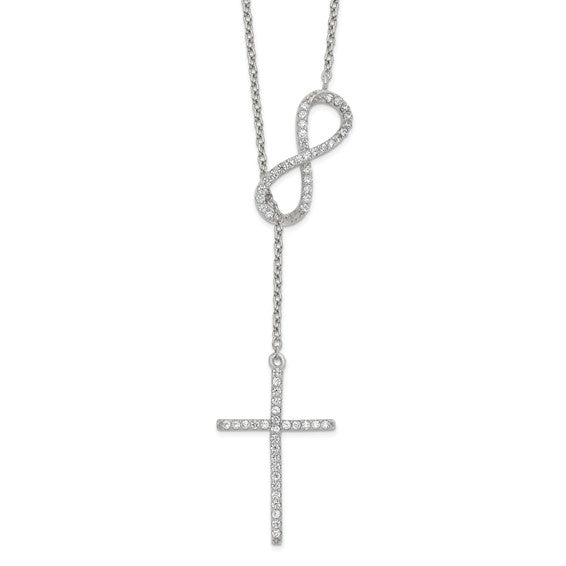 FYD - SSterling Silver Polished Rhodium CZ Cross/Infinity Symbol 18in Necklace and Magnetic Clasp