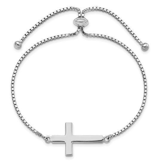 FYD - Sterling Silver Rhodium-plated Polished Cross Adjustable Bracelet