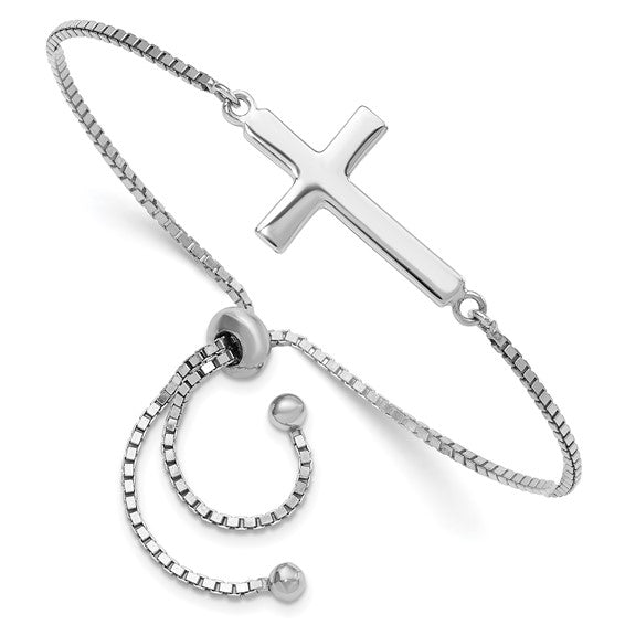 FYD - Sterling Silver Rhodium-plated Polished Cross Adjustable Bracelet