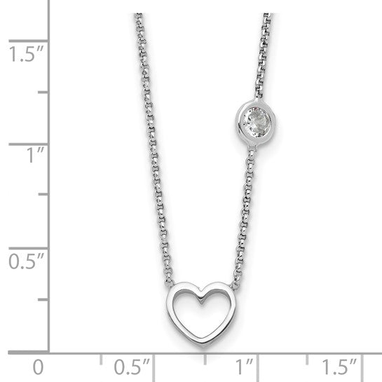 Sterling Silver Rhodium-plated CZ and Heart with 16in w/ 2in Ext. Children's Necklace